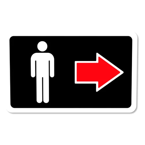 Grafken Grafkën: GR1387 Plastic Sign Large 8 in x 5 in: RESTROOMS ICON-Men Style 1. Arrow Right