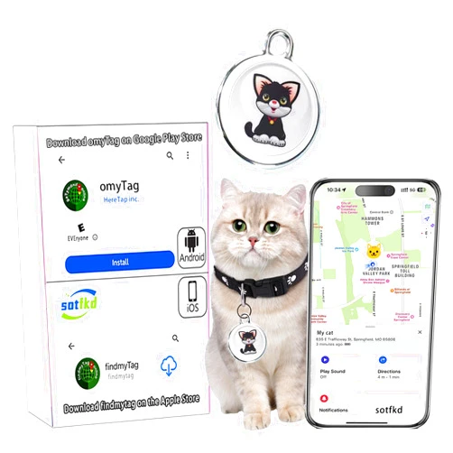 Sotfkd Cat Tracker-Airtag Cat Collar-Pet Tracker-GPS Tracker for Cats | Android and iOS Universal | No Monthly Fee | No Charging Required | Waterproof | Works with Any Collar