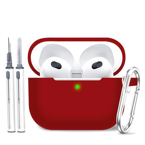 Woyinger for AirPods 3 Case Cover,Come with Cleaner Kit,Soft Skin Silicone Case Cover with Keychain,Full Protective Case for Men and Women,Compatible with AirPods 3rd Generation Case,Wine Red