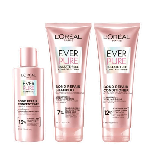L'Oreal Paris Bond Repair Shampoo, Conditioner and Sulfate Free Pre-Shampoo Treatment, For Colored, Bleached or Damaged Hair, 3 Count