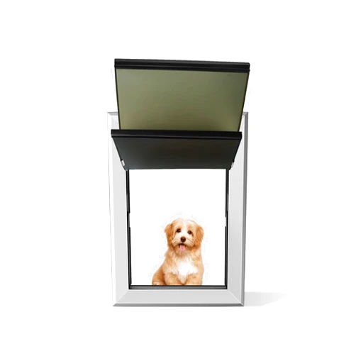 TIMOSS Durable Aluminum Dog Door, Weatherproof Dog Door with Sliding Locking Panels, Retractable Tunnel for Medium Dogs, Double Curtain Magnetic Dog Door