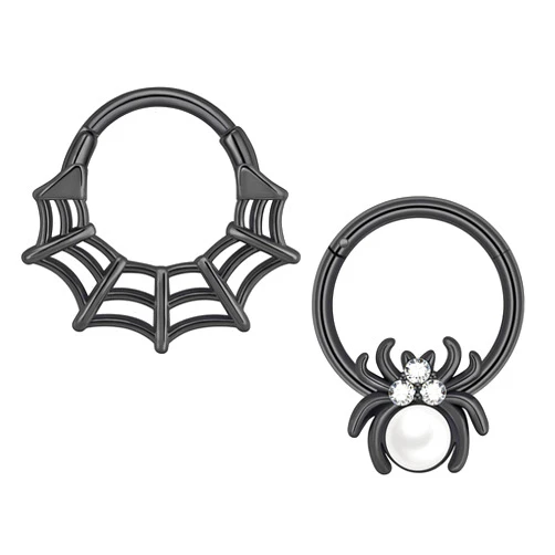 Longbeauty 16G Septum Ring Spider Cobweb Surgical Steel Clicker Nose Rings Hoops Conch Daith Helix Cartilage Earrings Piercing Jewelry Black Silver