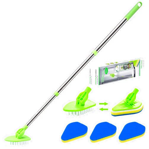 FZYLIUYU Shower Cleaning Brush, 37'' Long Handle Shower Scrubber for Cleaning, Scrub Brush Bathtub Scrubber with 1 Stiff Bristles and 3 Sponge Brush for Shower Floor Bathroom Bathtub Tile