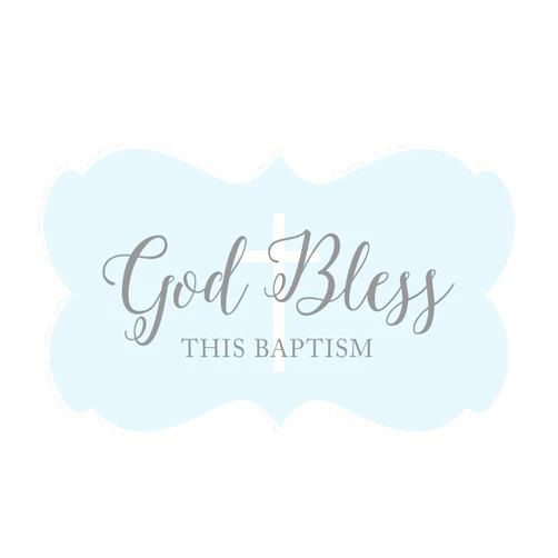 Andaz Press Baby Blue and Gray Boy Baptism Collection, Fancy Frame Label Stickers, God Bless This Baptism, 36-Pack