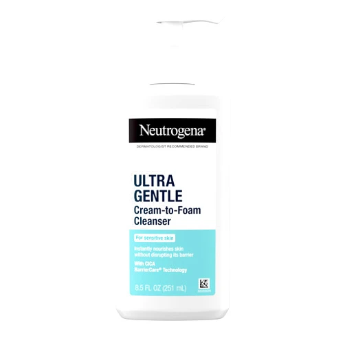 Neutrogena Ultra Gentle Cream-to-Foam Daily Facial Cleanser, Transforms from a Creamy Cleanser to a Foaming Face Wash, Gently Cleanses Sensitive Skin, Fragrance-Free, Hypoallergenic, 8.5 oz