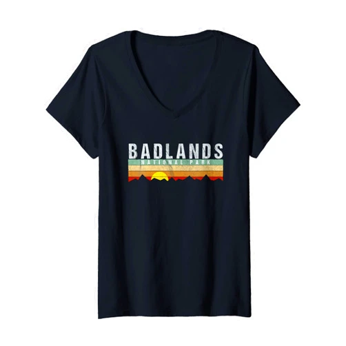 Vintage Badlands National Park Retro T Shirts Womens Vintage Badlands National Park Retro V-Neck T-Shirt