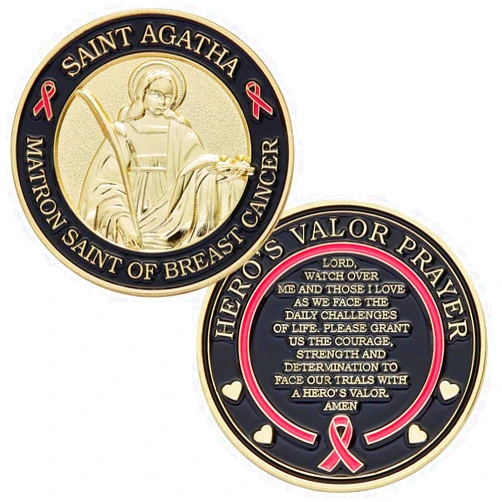 Hero's Valor St. Agatha Matron Saint of Breast Cancer Challenge Coin Prayer 1-Pack (One Coin)