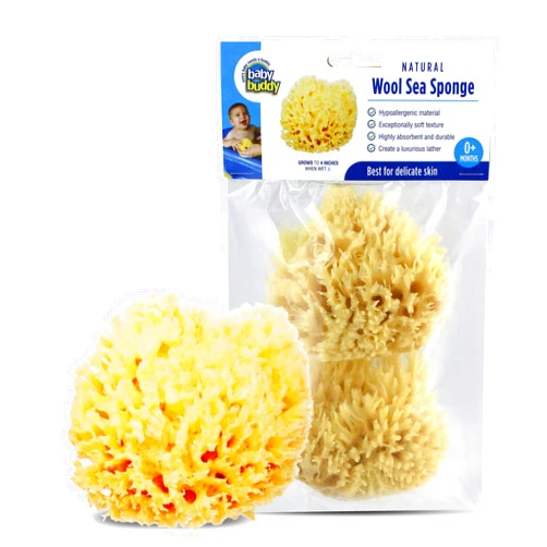 Baby Buddy Natural Wool Sea Sponge, Newborn Bath Time Essential, Ultra Soft for Delicate Skin, Hypoallergenic and Biodegradable, 2 Pack