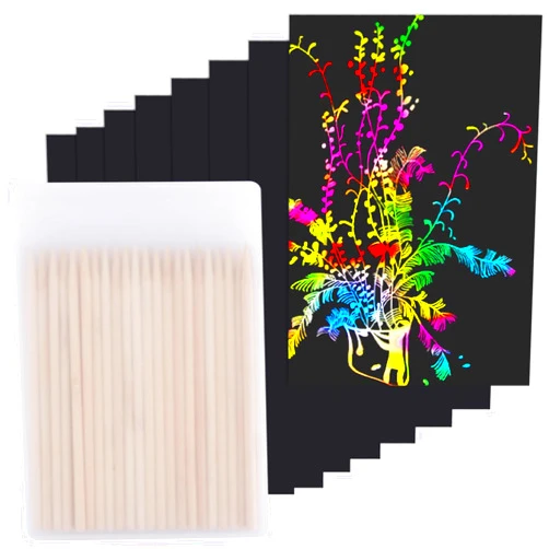 Cityrosy Scratch Art Paper Rainbow Sets 100 Pcs-Black Scratch Off Paper Easter Gifts for Kids Magic Rainbow Scratch Off Set Crafts Supplies Kits for Age 3-12 Kids for Party Games Easter Christmas