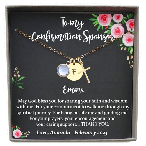 Be Wished Personalized Confirmation Sponsor Gifts for Women, Name or Initial Necklace with Meaningful Message