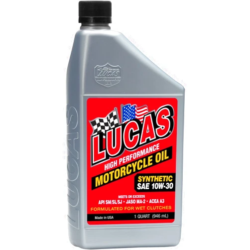 Lucas Oil 10708 High Performance Synthetic Motorcycle Oil SAE 10W-30-1 Quart