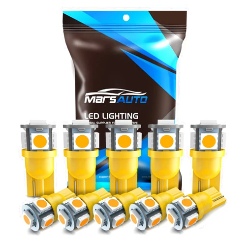 Marsauto 194 LED Bulb Amber Yellow 168 T10 2825 5SMD No Polarity Replacement Bulbs for Car Dome Map Door Courtesy License Plate Dashboard Lights (Pack of 10)