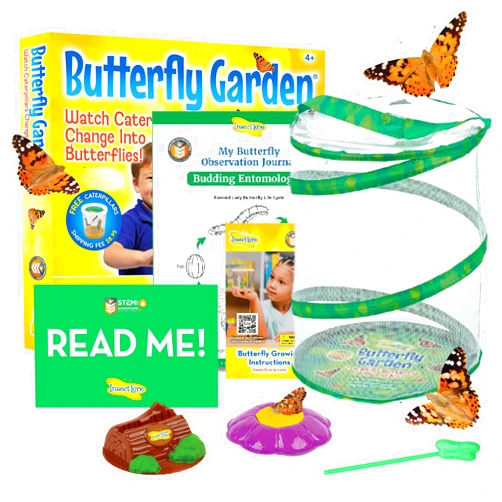 Insect Lore Butterfly Garden Kit, Painted Lady Butterfly Kit with Voucher for Live Caterpillars, Butterfly Habitat, STEM Journal & More
