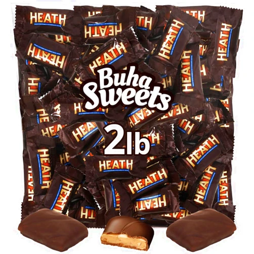 Buha Sweets Heath Bars Chocolate Candy, English Toffee Candy, Perfect Mini Candy Bars for Parties Birthdays, and Everyday Snacking, Ideal Halloween Candy for Sharing or Enjoying on Any Occasion (2 Pound)