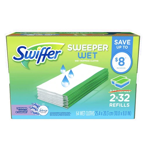 Swiffer Sweeper Wet Cloth Refill, White 64 Count