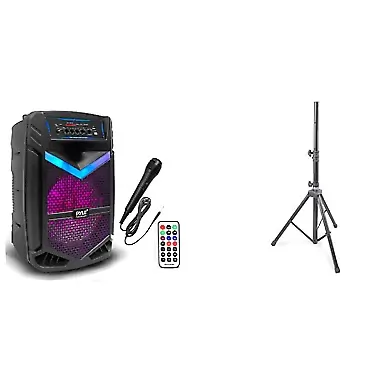 Pyle Portable Bluetooth PA Speaker System - 600W Rechargeable Outdoor Bluetooth Speaker & Universal Speaker Stand - Mount Holder Heavy Duty Rubber Capped Tripod, Adjustable Height from 36.2 x 58.0 inches