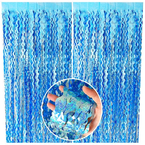 BOMSI Tinsel Foil Fringe Curtains Wavy Backdrop for Parties Sparkle Metallic Wavy Foil Fringe Backdrop Curtain for Party Decorations Photo Booth Props for Birthday Graduation Wedding