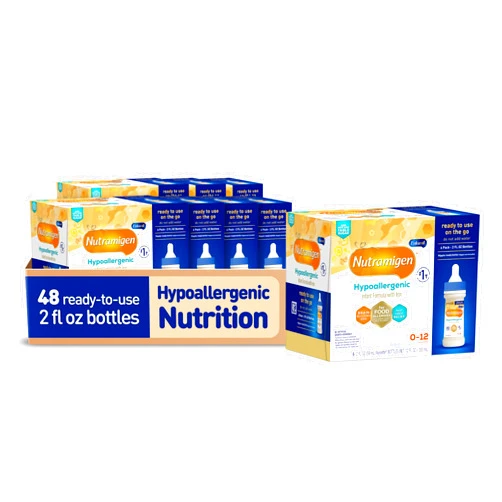 Enfamil Nutramigen Hypoallergenic Baby Formula with Iron, Lactose Free, Colic Relief from Cow's Milk Allergy Starts in 24 Hours, Brain Building DHA, Probiotic LGG for Immune Support, 2 Fl Oz, 48 Count