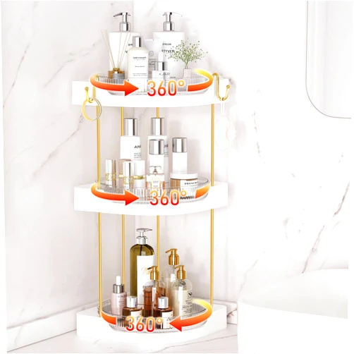 Auletin 360° Rotating Corner Bathroom Counter Organizer Auletin 3 Tier Bathroom Countertop Organizers Shelf Makeup Organizer for Bathtub Perfume Tray for Corner Storage Skincare, Kitchen Spice Rack Clear
