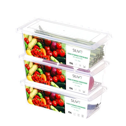 SILIVO Fruit Storage Containers for Fridge (3 Pack) - 1.5L Produce Saver Containers for Refrigerator with Removable Drain Tray Keep Fresh for Produce, Bacon, Fruits and Vegetables