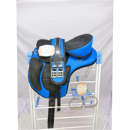 Blue Lake All Purpose Synthetic Treeless English Horse Saddles Tack Get Matching Girth & Straps and Stirrups I Blue I Size - Seat Size 10