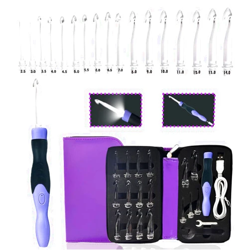 Yarniss 17 Sizes Lighted Crochet Hooks Set 2.5mm~14.0mm, Rechargeable Crochet Hook with Interchangeable Crochet Head