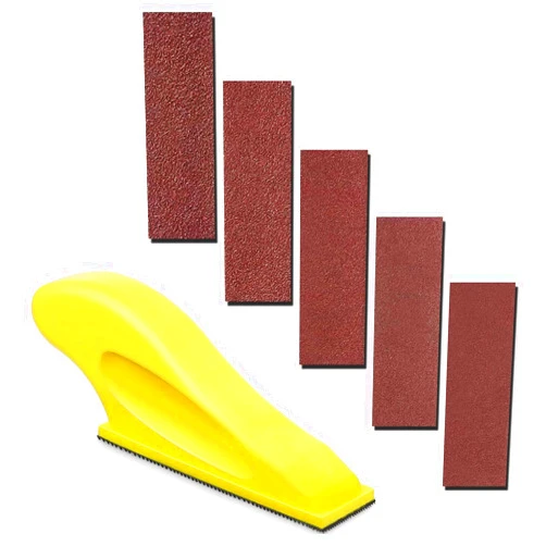 KEEYWOLT Small Sanding Block with 50 Pieces Aluminum Oxide Sandpapers In Grit #60#120#180#240#320, For Auto Body Woodworking, Furniture Restoration, Home Arts and Crafts (1in x3.5in, Narrow Rectangle)