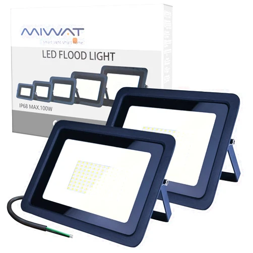 MIHEAL 2 Pack 100W LED Flood Light, Cool White, IP68 Waterproof Super Bright Work Light, 110V, Outdoor Floodlight for Yard, Garden, Garage, Lawn, Court