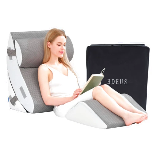 BDEUS 4PCS 23.6 Inch Wide Orthopedic Bed Wedge Pillow Set, Memory Foam Adjustable Wedge Pillow Post Surgery for Back, Neck and Leg Pain Relief-Acid Reflux and GERD for Sleeping, with Travel Bag