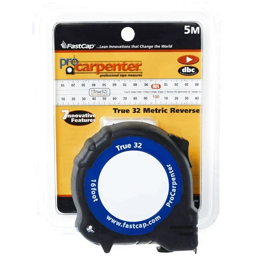 FastCap ProCarpenter True32 Metric Reverse Measuring Tape - Ideal for Professionals and Home Improvement - with Lever Action Belt Clip and Dual Locking System - 16' - 99953