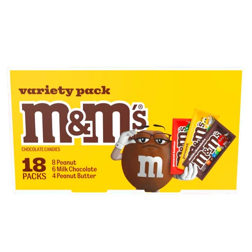 M&M'S Peanut, Peanut Butter & Milk Chocolate Variety Pack Full Size Milk Chocolate Candy Assortment, 30.58 oz 18 ct