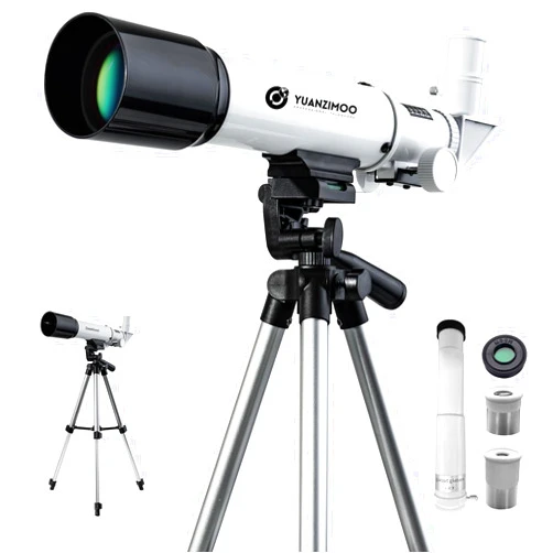 YUANZIMOO Telescope for Kids 50mm Aperture 360mm AZ Astronomical Portable Telescope for Adults Beginners with Upgraded Tripod White