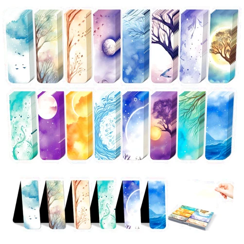 LUAVIARU 48 Pieces Magnetic Bookmarks Magnet Page Markers - Book Marks for Reading Women & Men with Storage Boxes - Cute Magnet Bookmark Clips for Reading Pleasure（Sky）