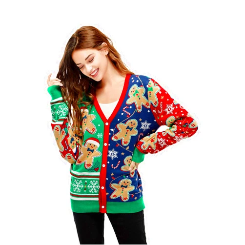 U LOOK UGLY TODAY Ugly Christmas Cardigan for Women, Unisex Men Xmas Sweater Funny Novelty Pullover for Party Festive Gingerbread Rocks Small