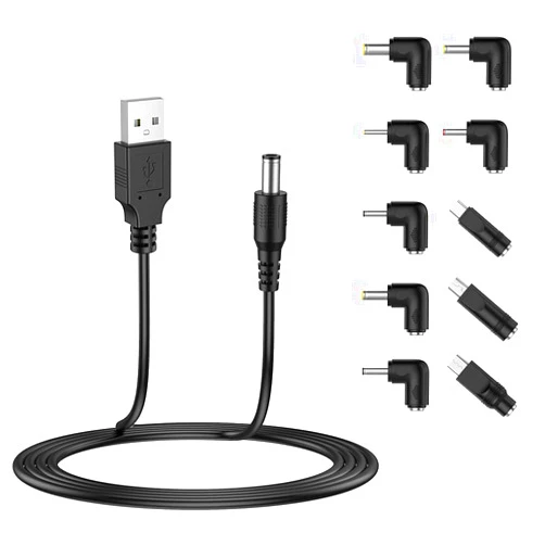 LIANSUM USB to DC 5V Power Cord, Universal DC 5.5x2.1mm Plug Jack Charging Cable with 10 Connector Tips(5.5x2.5, 4.8x1.7, 4.0x1.7, 4.0x1.35, 3.5x1.35, 3.0x1.1, 2.5x0.7, Micro USB, Type-C, Mini USB)5FT