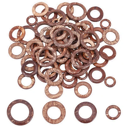 PH PandaHall 80pcs Wooden Linking Rings 4 Styles Coconut Rings Undrilled Mini Circle Pendant Connectors Hollow Wood Circles for Earring Bracelet Necklace Macrame Jewelry DIY Craft Making, 20~38mm