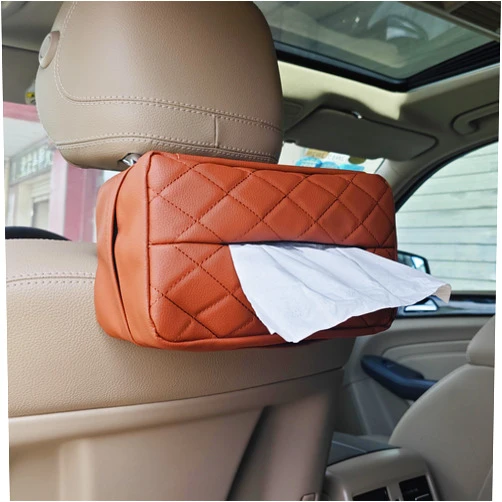 JFOMOYGI Car Tissue Holder for 120 Standard Tissue,Leather PU Tissues Box Cover for Car Backseat,Extra Large Rectangle Napkin Holder Soft Rectangular,Fits for Kleenex tissues,for Storage& Organization (Brown)