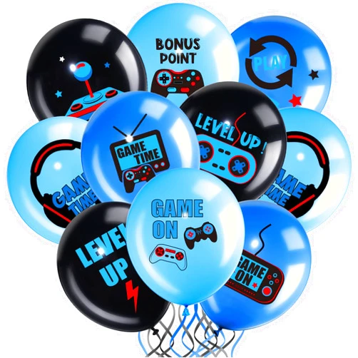 Aoriher Video Game Party Balloons Set Game Birthday Party Balloons Game Theme Balloons Decorations Gaming Black Latex Balloons for Teens Player Birthday Party Supplies, 36 Pieces (Blue)