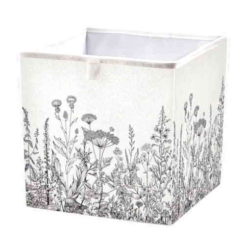 Joisal Floral Border Herbs Wild Large Cube Storage Organizer Fabric Storage Bins with Full Print and Handle, Organization and Storage