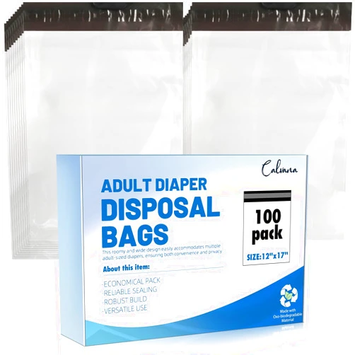 Calvana100 Pcs Extra Thick Adult Diaper Disposable Bags Odor Tight Sealing Disposal Bags Tear Resistance Adult Diaper Genie Extra Large Prevents Leakage Incontinence Disposal Bags (12 X 17 In)