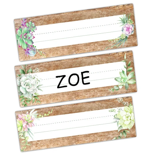 Tedea Desk Name Tag Classroom, Potted Succulent Name Plate for Desk Labels, Retro Plants Name Tags for Student Desk Labels Locker Stickers, School Teaching Students Supplies A04