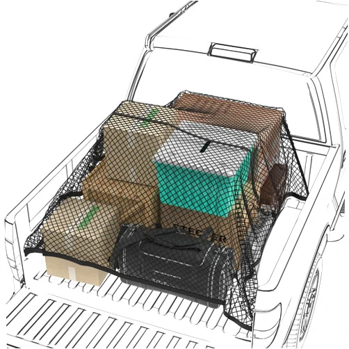 CAMPLAND Cargo Net for Pickup Truck Bed, Highly Elastic Cargo Netting, 4'x4' Stretches to 7'x7', Heavy Duty Mesh Organizer with 8 Pcs Metal Carabiners for Camping, Trip Luggage, Auto, Automotive SUV