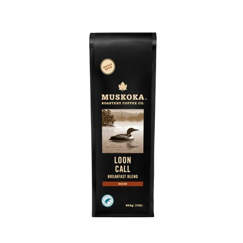 MUSKOKA ROASTERY COFFEE CO. Muskoka Roastery Coffee, Loon Call Breakfast Blend, Medium Roast, Whole Bean Coffee, 454g