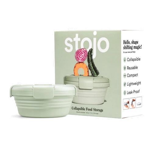 STOJO Collapsible Bowl - Sage Green, 36oz - Reusable Silicone Bowl for Hot and Cold Food - Perfect for Travel, Meal Prep, To-Go Lunch, Camping & Hiking - Microwave & Dishwasher Safe