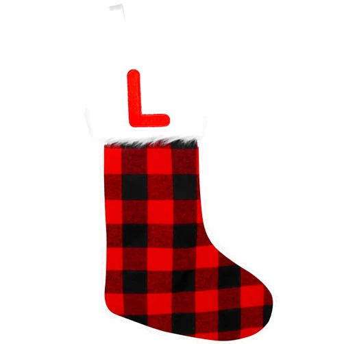 DERAYEE Christmas Monogram Stocking with Initial, 18 Inch Plush Large Red Black Buffalo Plaid Personalized Embroidered Letters Stockings for Xmas Family Holiday Fireplace Hanging Decoration (Letter L)