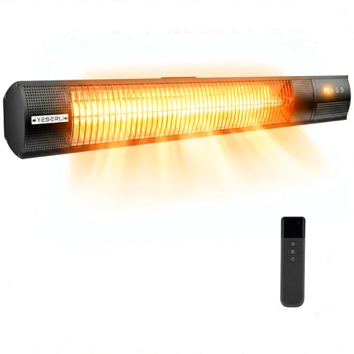 YESERLI YESERLl Electric Patio Heater with Remote Control- 1500w Outdoor Heater Fast Heating with 3 Power Setting, WallMounted Carbon Infrared Heater Quiet - IP55 Waterproof and 24H Timer for Snow Outdoor