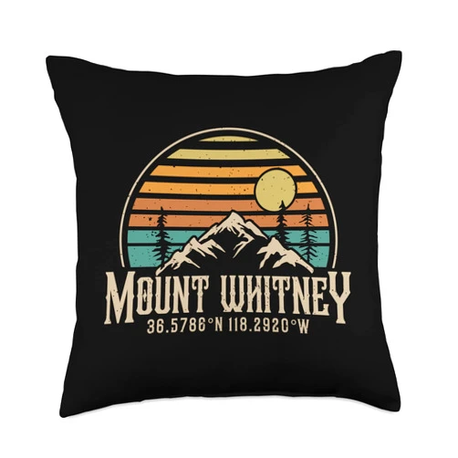 Mount Whitney Souvenir Gifts For Mountain Hikers Mountain Mt California Hiking Camping Mount Whitney Throw Pillow, 18x18, Multicolor