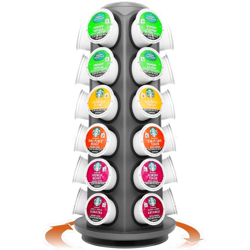 CSH K Cup Holder Carousel-Coffee Pod Holder Organizer Compatible with 36 K-Cups Pods, for Home Kitchen Office Countertop or Coffee Station, Spins 360-Degrees, Detachable, Matte Gray