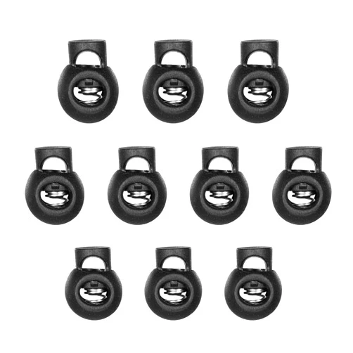 Hariendny 10 PCS Cord Locks Plastic Spring Cord Locks Single Hole Toggle Drawstring Clip Clear Stoppers Fastener Slider Ball Shape Luggage Lanyard Stopper for Drawstrings Paracord Shoelaces(Black)