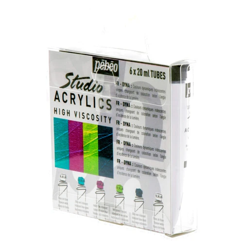 Pebeo Studio Acrylic Dyna Color, 0.7 fl oz (20 ml) x 4 Colors, White x 2 Bottles Set